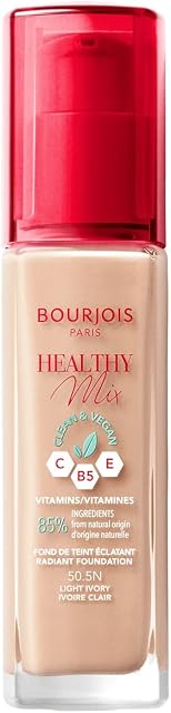 Bourjois Healthy Mix Clean Foundation wegański podkład do twarzy w płynie z witaminami, rozświetlający i nawilżający fluid nr 50,5 Light Ivory, 30 ml