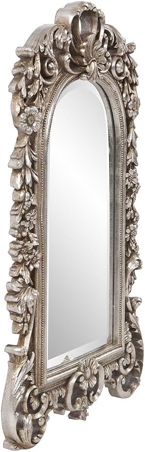 Howard Elliott Sherwood Hanging Antique Accent Wall Mounted Mirror, Ornate Arched Mirror with Bevelled Edges and Silver Resin Frame, Arch Shape Mirror for Home, Living Room, Entryway, 14 x 22 Inch