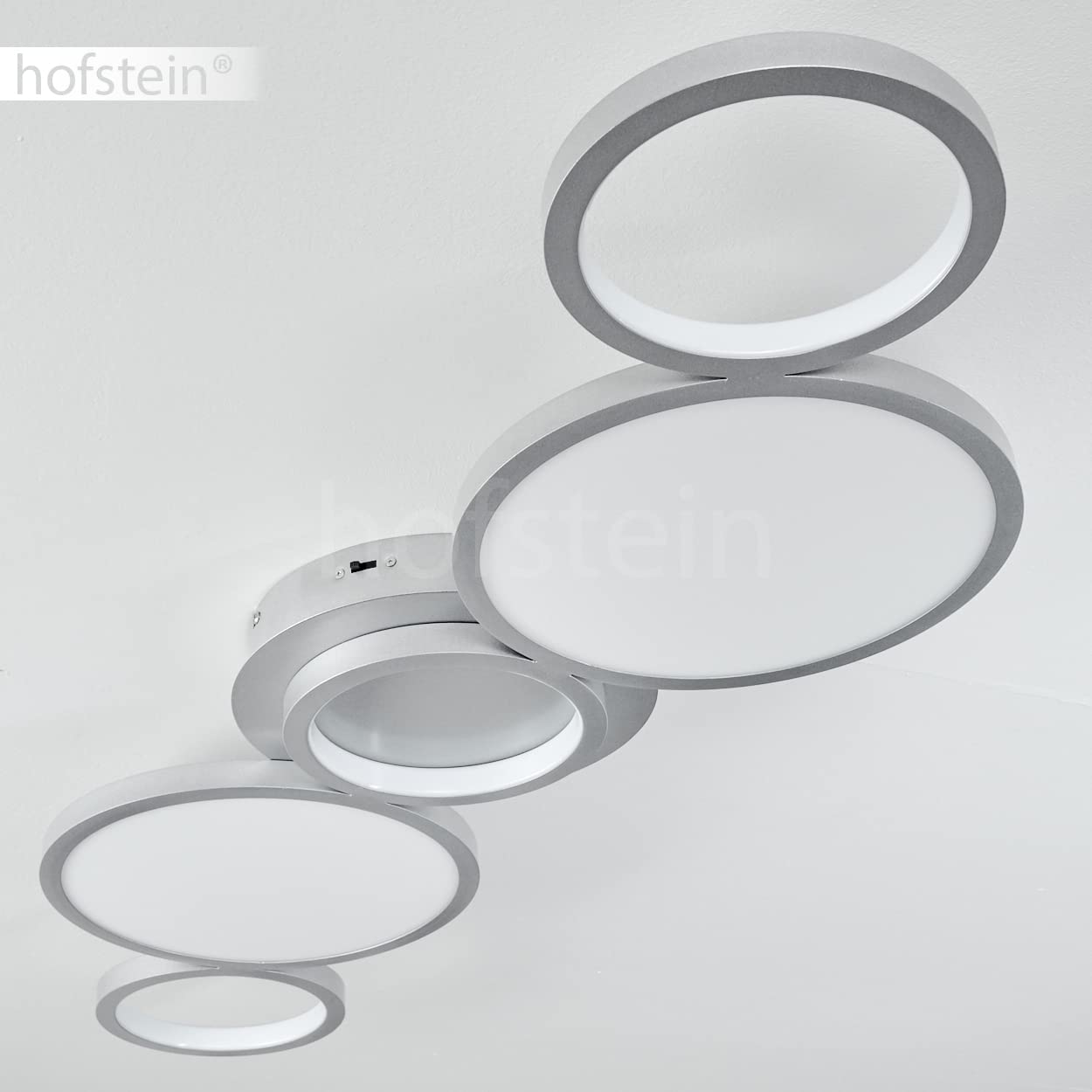 HOFSTEIN LED Deckenleuchte Carabajal, dimmbare Deckenlampe aus Metall in Titanfarben/Weiß, CCT einstellbar 2300-3000-4000 K, dimmbar über Lichtschalter, 5350 L, 46 W, Wohnzimmer, Schlafzimmer, Küche