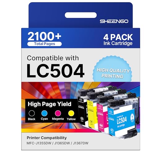 Image of LC504 Ink MFC-J1365DW Replacement for Brother LC504 Ink Cartridges LC504XL | LC504 Ink Cartridges for Brother Printer work for MFC-J1365DW MFC-J1367DW MFC-J1355DW LC504XL LC504 XL Combo Pack, 4 Pack