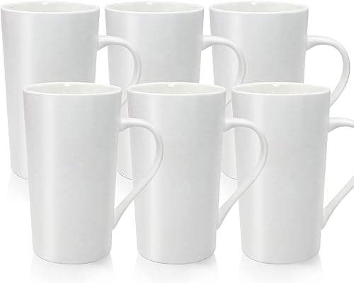 Miniatura 9 de Juego de 6 tazas de café de porcelana de 20 onzas, tazas de café grandes y altas con asas, tazas de café modernas de cerámica para café, té, cacao,