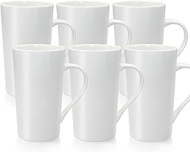 20oz Coffee Mugs Ceramic Tall Coffee Mugs with Handle Porcelain Large Latte Mugs White Drinking Cups for Tea, Coffee, Cocoa, Set of 6