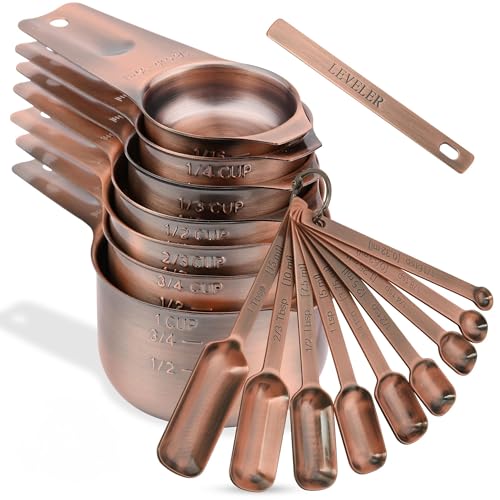 Set de vasos y cucharas medidoras de cobre y acero inoxidable miniatura 1