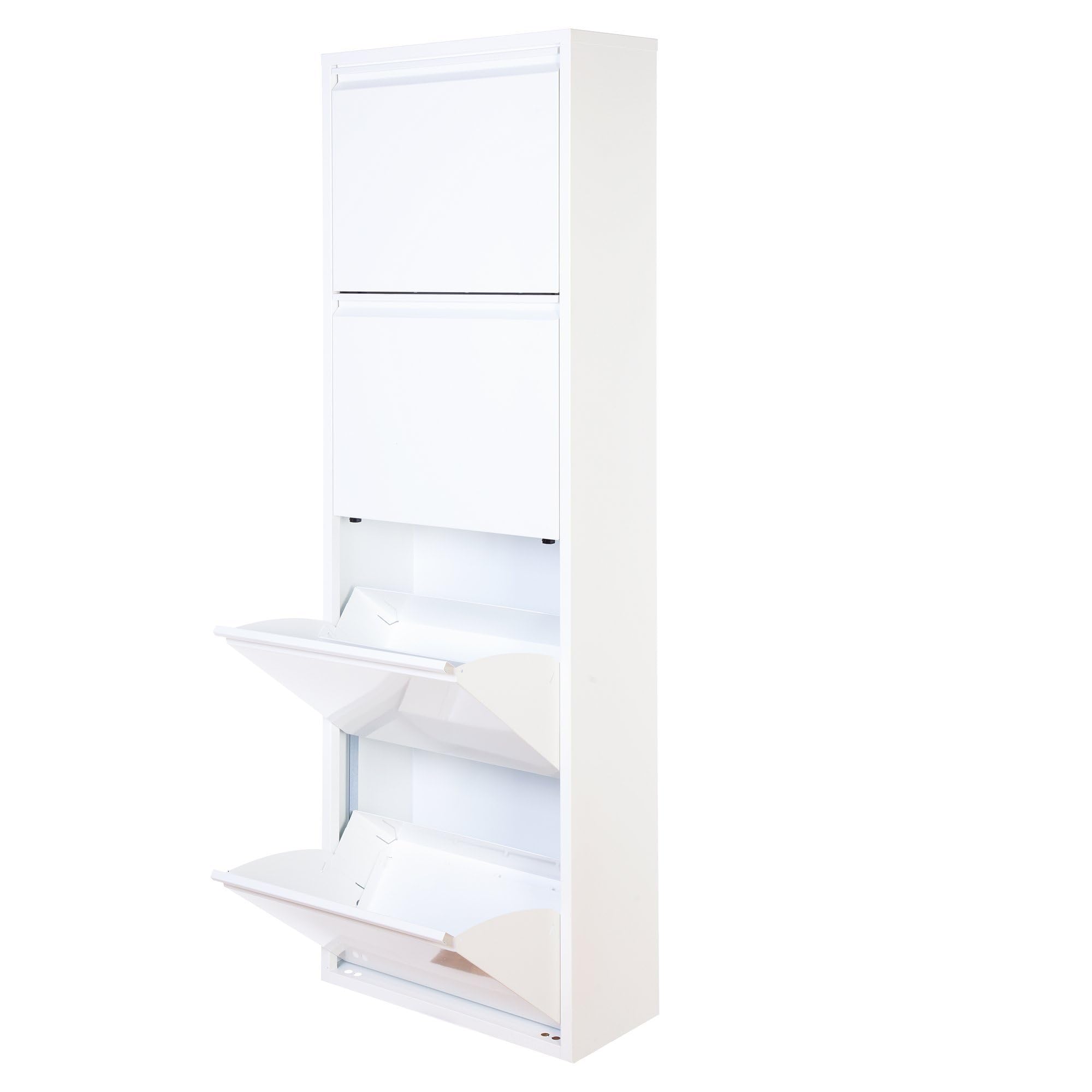 Mueble Zapatero Estrecho para Recibidor y Pasillo – Armario Zapatero Abatible de 4 Puertas con Balda Ajustable, Capacidad 8 Pares, Sistema Antivuelco y Diseño Slim (13,5 x 50 x 136,5 cm), color Blanco
