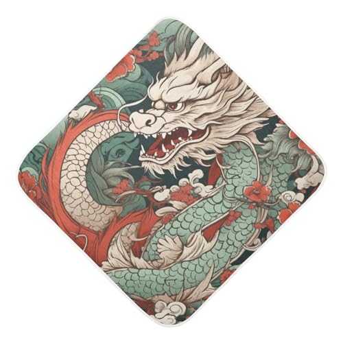 PaChyLuu Retro Dragon Baby Hooded Towel Soft Cotton Baby Towels Ultra Absorbent Bath Towel for Babies Boys Girls, 30x30 Inch