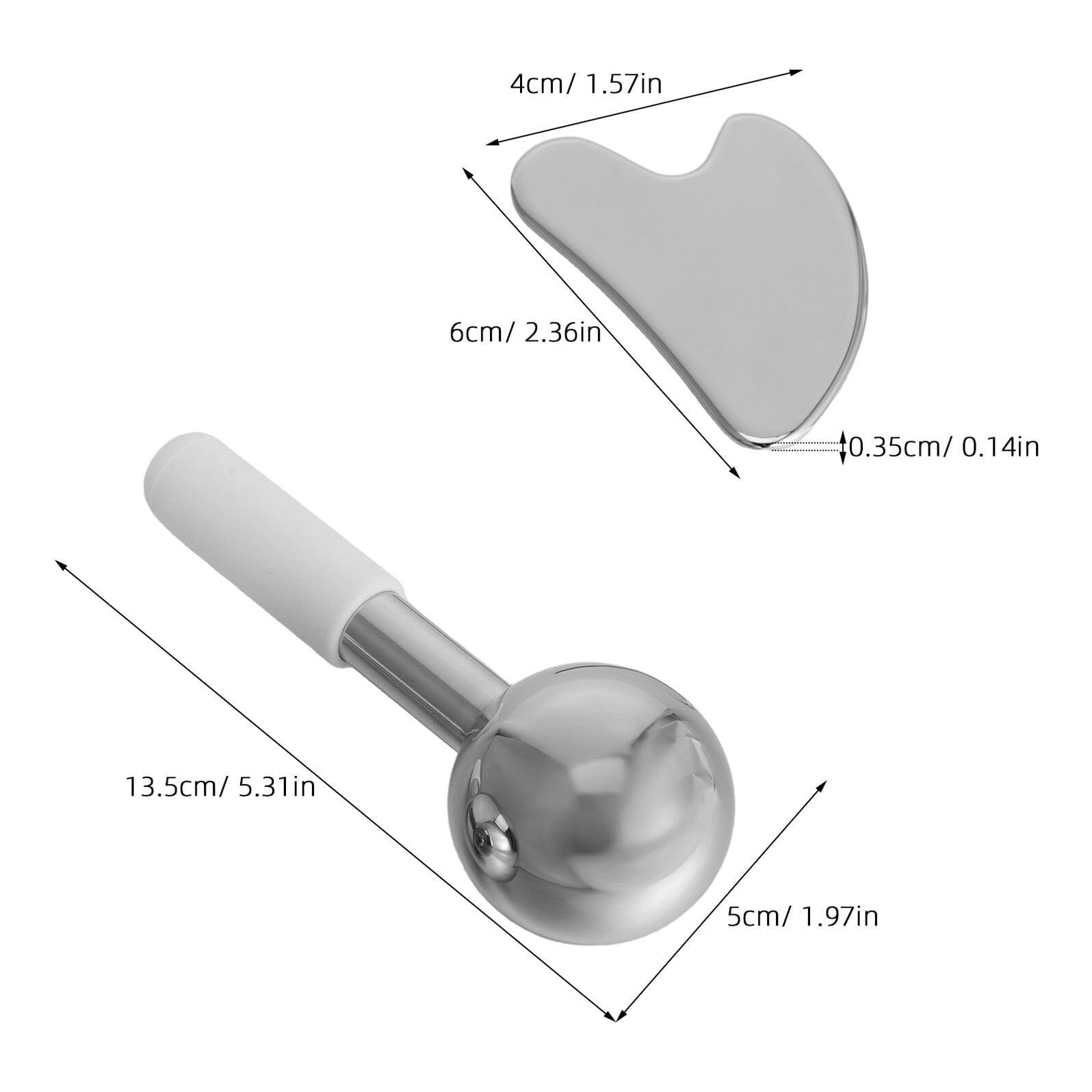 Set Gua Sha in Acciaio Inox Argento, 1 Pezzo per Viso e Collo | Forma Multipla, per Spa e Casa, Massaggio su Schiena e Corpo, Strumento Freddo Finitura in Acciaio