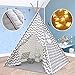 Produktbild Tiny Land Tipi Spielzelt für Kinder Kinderzimmer mit Gepolsterter Decke & Lichterkette- Drinnen Baumwolle Segeltuch Kinderzelt Indianerzelt (Grauer Chevron 165cm Hoch )