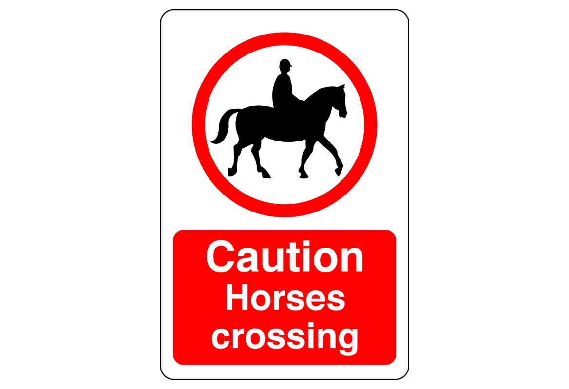 Caution horses crossing sign - 3mm Aluminum Dibond high-visibility and durability for indoor/outdoor usage (400mm x 300mm) Ensures Safety Within 14m Viewing Distance.
