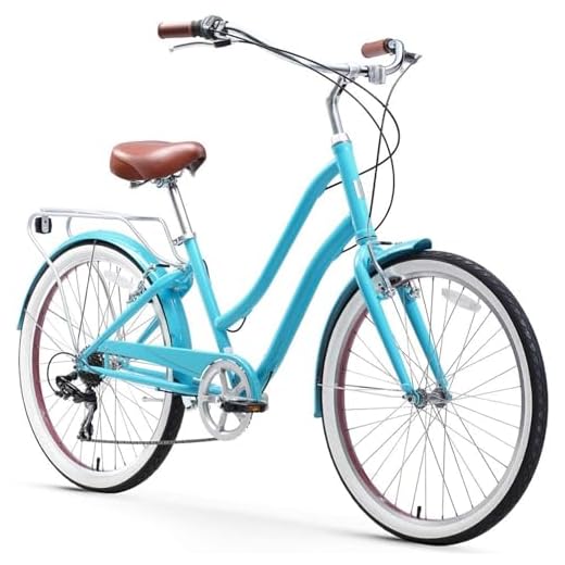 SixThreeZero Women’s Beach Cruiser - Cruiser Bikes sixthreezero EVRYjourney Steel Women's Hybrid Bike with Rear Rack, 26 Inches, 7-Speed, Teal