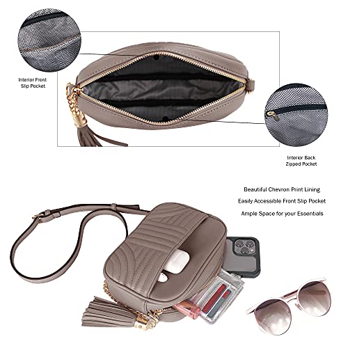 Image of EVVE Quilted Crossbody Bags for Women - Stylish Camera Bag with Tassel - Lightweight Medium Size Shoulder Purse