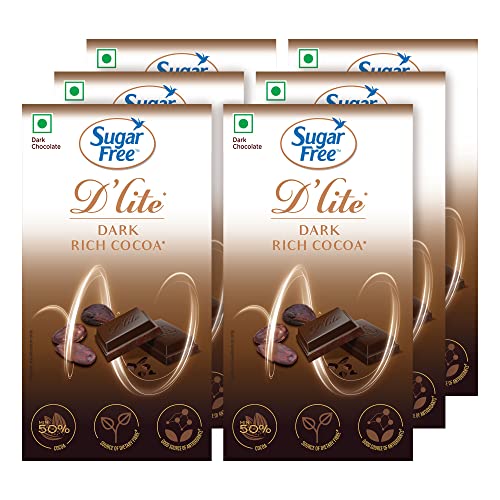 Image of Sugar Free D'Lite Rich Cocoa Dark Chocolate Bar, 40Gm (Pack of 6)