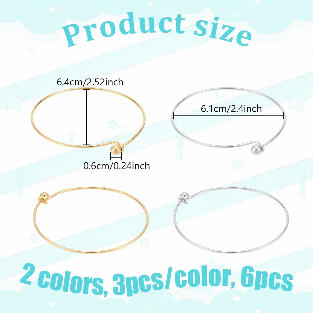 UNICRAFTALE 6Pcs 2 Colors Expandable Blank Bangle Bracelet Stainless Steel Adjustable Wire Bracelets Metal Wire Blank Bangles for DIY Bracelets Jewelry Making Holiday Day Gifts - Image 3