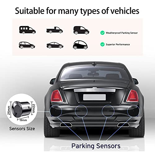 Image of Wireless Parking Sensor, Reverse Radar System with 4 Car Backup Sensors, LED Distance Display with Sound Warning + 4 Gray Parking Sensors