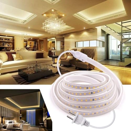 Image of KISUFU 110V COB LED Strip Light, 2835 120 LEDs /m s Super Bright IP65 Waterproof Flexible & Cuttable COB Strip Lights for DIY TV Backlight Bedroom Kitchen Home Outdoor Decor