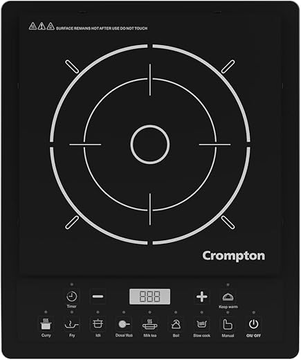 Crompton Instaserve 1600 W Induction Cooktop | 7 One touch Indian Menus | Overvoltage Shield Protection | 1 Year Warranty