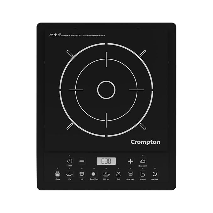 Crompton Instaserve 1600 W Induction Cooktop | 7 One touch Indian Menus | Overvoltage Shield Protection | 1 Year Warranty
