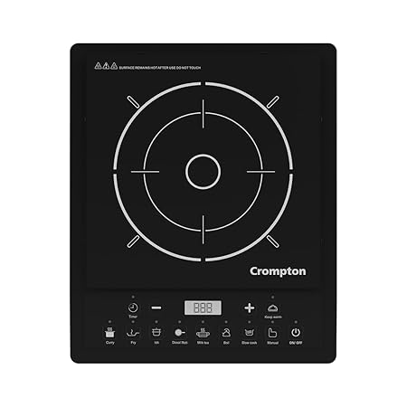 Crompton Instaserve 1600 W Induction Cooktop | 7 One touch Indian Menus | Overvoltage Shield Protection | 1 Year Warranty
