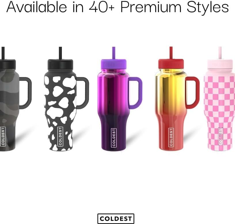 Miniatura 4 de Coldest Vaso de acero inoxidable y aislamiento térmico, con popote y asa, 100% a prueba de derrames y fugas, 3 tapas, unisex, apto para portavasos,