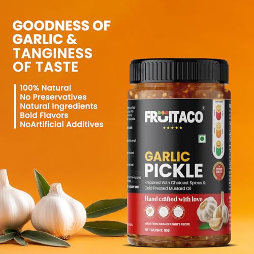 Image of Fruitaco Garlic Pickle - Authentic Indian Pickle with Tangy and Spicy Flavor | Perfect Side for Meal (1 Kg, Garlic Pickle)