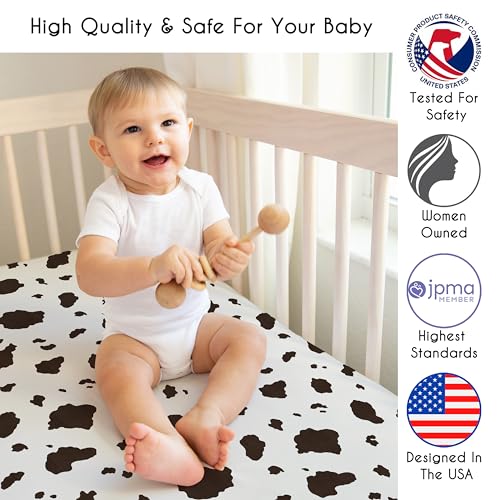 Image of Sweet Jojo Designs Baby Fitted Mini Crib Sheet (Cow Print) for Girls or Boys, Newborn /Infant Nursery, Play Yards, Portable Cribs (Brown & Ivory for the Western, Cowboy, Cowgirl, Wild West Collection)