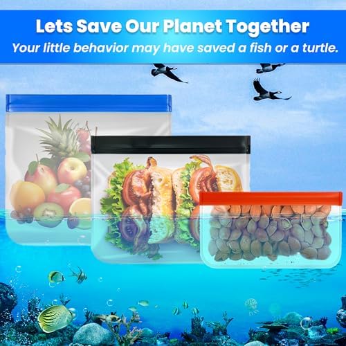 Reusable Silicone Food Bags – 12-Pack Set (Medium Sandwich Size 9x6") | BPA-Free, Leakproof, Eco-Friendly & Durable | Ideal for Meal Prep, Freezer, Lunch, Travel & Kitchen Storage - Thumbnail 3