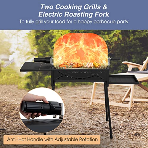 Giantex Charcoal Grill With Automatic Rotisserie Kit, 2 Folding Side Tables, Detachable Legs, Portable Chicken Roaster Turkey Kabab Grill, Quick Setup For Backyard Barbecue Camping #TOP1
