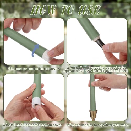 Image of Rossesay 24 Pcs Flameless LED Taper Candles Battery Operated Candle 8.5 inch, 9.65 inch, 10.8 inch, 12.8 inch Flameless Candlesticks Flickering for Christmas Church Wedding Indoor Decoration(Classic, Green Series)