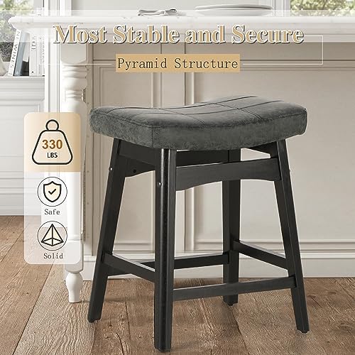 Phi Villa Counter Height Bar Stools Set Of 2 - Farmhouse Barstools With Upholstered Saddle Seat And Solid Wood Legs, Kitchen Counter Island Stools #TOP2