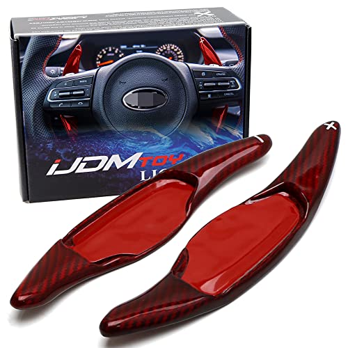 iJDMTOY High Gloss Red Genuine Carbon Fiber Steering Wheel Larger Paddle Shifter Extension Covers Compatible With 2018-up Kia Stinger (CK)