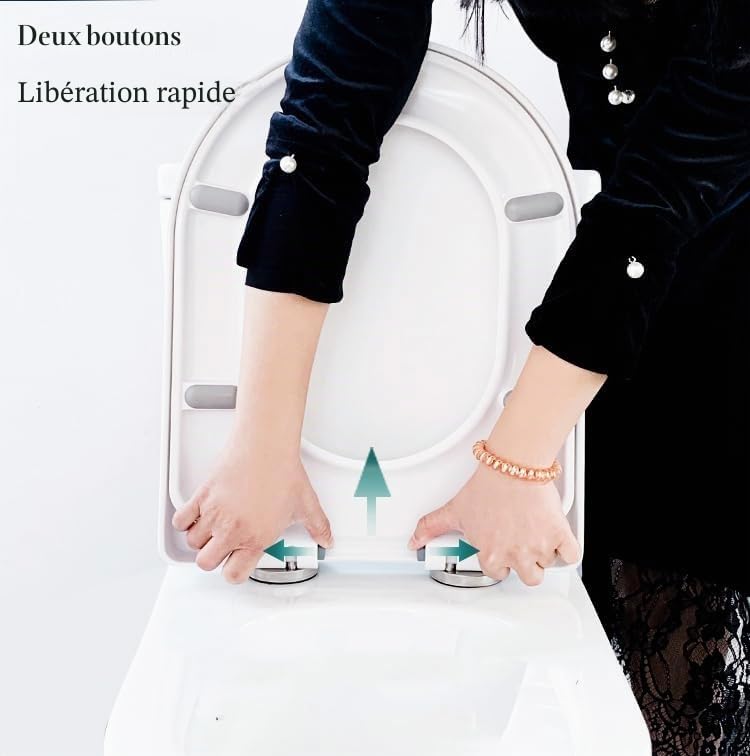 Abattant WC en forme de D avec fermeture douce et ouverture rapide, charnières ajustables à 360° pour une installation facile, convient aux toilettes en forme de D/U