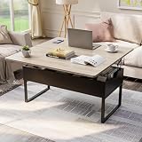 MSFE Mesa Centro Elevable,Mesa de Salón Multifuncional 4 en 1 con Almacenamiento Oculto,Altura Ajustable,Mesa Convertible Moderna y Elevadora para Comedor de Salón,Color Negro y Madera