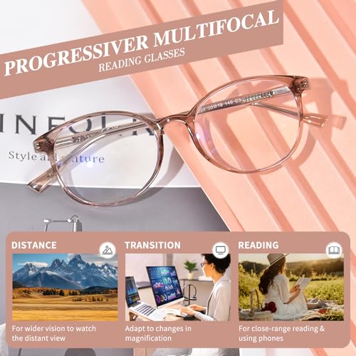Image of Progressive Multifocal Reading Glasses for Women Men, TR90 Fashion Blue Light Computer Readers