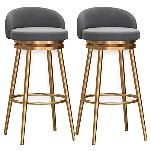 Juego de 2 taburetes de bar giratorios de terciopelo con altura de mostrador, sillas de cocina modernas sin brazos con respaldo bajo y reposapiés, taburetes tapizados, fácil montaje, perfectos para