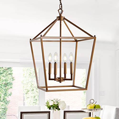 Image of JONATHAN Y Pagoda 4-Light Pendant 16 inch Cage, Antique Gold