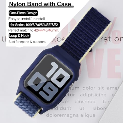 Band with Case Compatible with Kids Apple Watch Band 46mm 45mm 44mm 42mm(Series 3), Protective Silicone Bumper with Sport Loop Nylon Strap for Series 10/9/8/7/6/5/4/SE2/SE for Boys Girls, YellowBlue