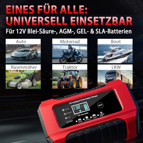 Autobatterie Ladegerät 12V 6A, HAUSPROFI KFZ Batterieladegerät mit Reparaturfunktion & Wintermodus, Erhaltungsladegerät für Auto, Motorrad… – Ansicht 6