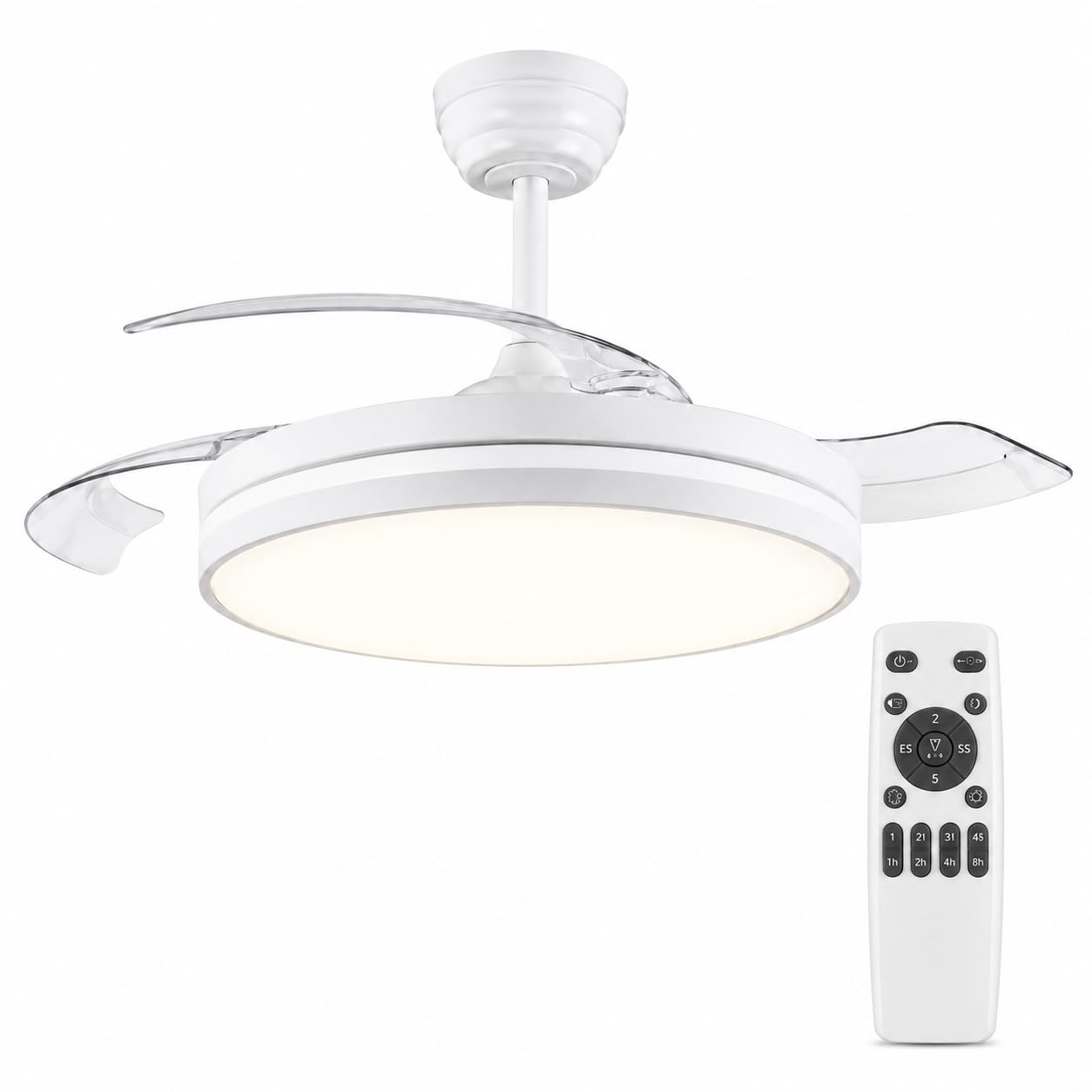 MAKA Ventilatore Ultra Silenzioso da Soffitto con Luce Led 60 watt, 6 Velocità - 3 Pale PVC Reversibili - Motore 30 watt - 220V IP20, Plafoniera Dimmerabile (Luce 60 w - Motore 30 w)