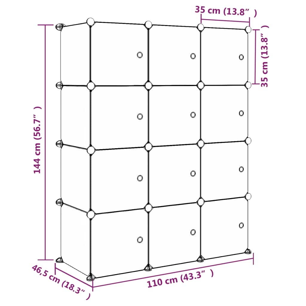 Modular Kinderschrank mit 12 blauen Würfeln aus PP Kunststoff stabiles Kinderregal mit Stauraum Kinderzimmer Ordnungssystem einfache Montage