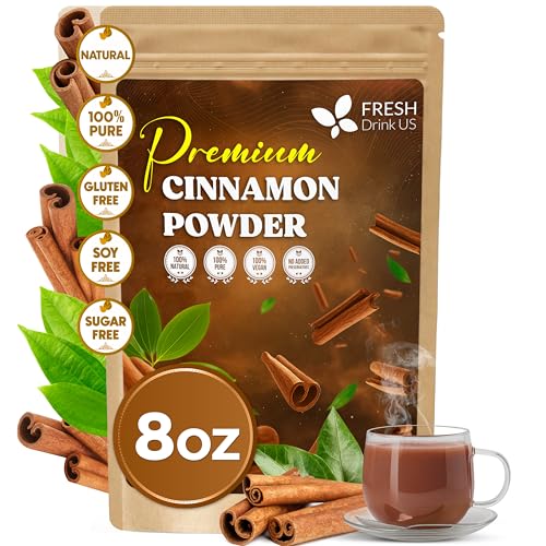 Image of FreshDrinkUS, Premium Cinnamon Powder 8oz - Pure Ground Cinnamon for Baking, Cooking, Smoothies, and Tea - Freshly Packed in Resealable Pouch