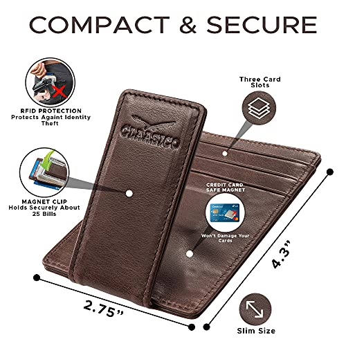 Money Clip Leather Wallet For Men Slim Front Pocket Rfid Blocking With Super Strong Magnetic #TOP1