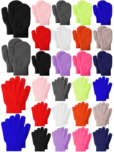 Jamntower 24 Pairs Mittens Gloves Bulk Warm Full Finger Magic Stretch Winter Knit Mitten(Small)