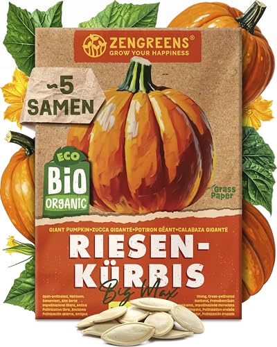 ZenGreens - Bio Riesen-Kürbis Samen (Big Max) - Riesen-Kürbissamen - Gemüsesamen für den einfachen Anbau im Garten Balkon oder Hochbeet - Gemüse Saatgut