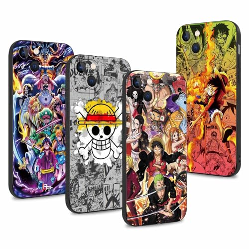 PBNDJVG 4 Confezioni Manga Character Custodia per Apple iPhone 13 6.1 pollici, Anime Zoro Gear 5 Sun God Nika Motivo Antiurto Protezione Della Lente Case TPU Silicone Cover, 01