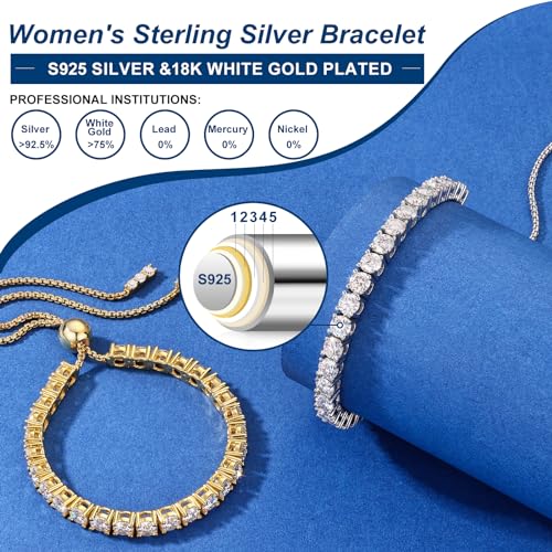 Moissanite Tennis Bracelet 1.52ct-7.76ct Adjustable Bracelet for Women 18K White Gold Plated S925 Sterling Silver Tennis Bracelet D Color VVS1 Round Cut 2/3/4mm Moissanite Bracelet Gifts for Wife/Mom4