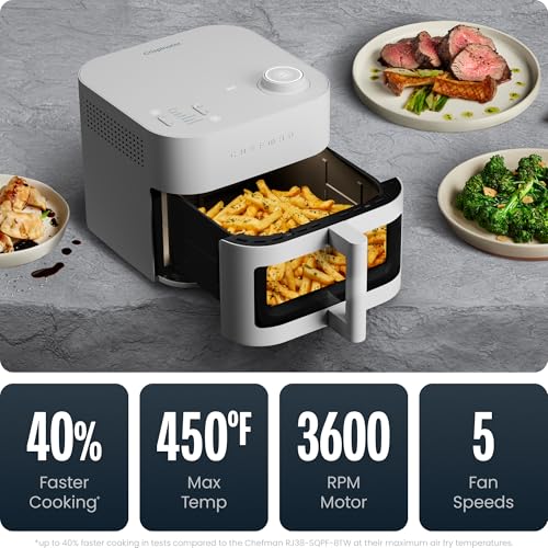 Image of Chefman Crispinator Air Fryer 7-in-1 with 8 Qt Capacity, 450F Max Temp & TurboFry Pro Technology for Fast, Even Results, Bake, Broil, Dehydrate, Viewing Window, Nonstick Ceramic-Coated Basket