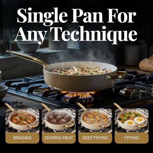 Image of GOTHAM STEEL 4Qt Saute Pan with Lid, 12 Inch Deep Frying Pan with Lid, Large Nonstick Skillet with Lids for Cooking, Oven Safe Skillet, Family Sized Frying Pans Non stick, Dishwasher Safe