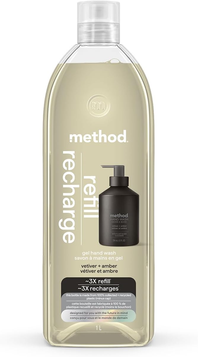 Method Premium Gel Hand Wash Refill, Vetiver + Amber, 1L