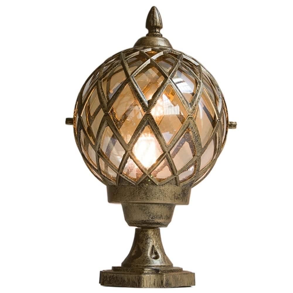 GTHTUHFD Creative Traditional Victorian Globe Column Light Lantern Classic Aluminium Die-Casting Glass Outdoor Waterproof E27 Pillar Post Lamps Creative Ball Courtyard Patio Porch Gat,Bronze-D21.5cm