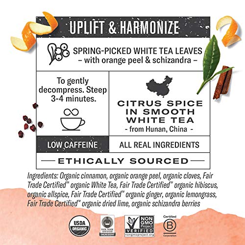 Image of Numi Organic Tea Orange Spice, 16 Count Box of Tea Bags (Pack of 6), White Tea