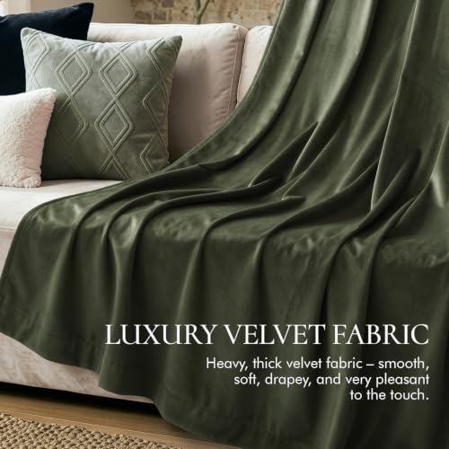 Image of MIULEE Olive Green Blackout Velvet Curtains Drapes 96 Inch Long 52 inchx96 inch | Luxurious Bedroom Living Room Decor, Room Darkening, Thermal Insulated, Rod Pocket Design, Super Soft Fabric